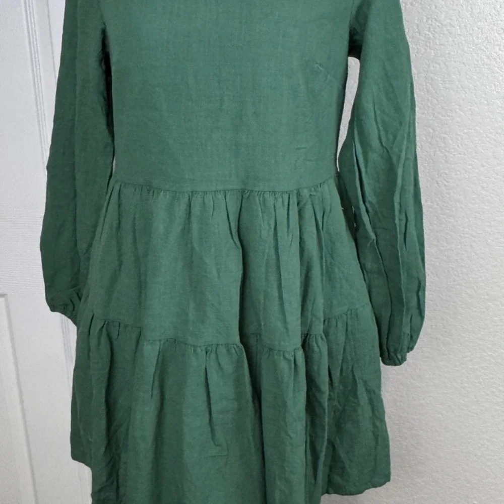 Fancyinn Green Linen Dress Women's XS Sleeveless Summer Mini Casual Boho
